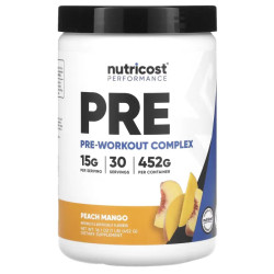 Предтренировочный комплекс, PRE Pre-Workout Complex Nutricost Performance, вкус персик и манго, 452 г