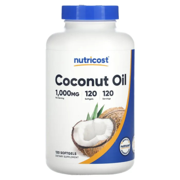 Кокосова олія, Coconut Oil, Nutricost, 1000 мг, 120 гелевих капсул