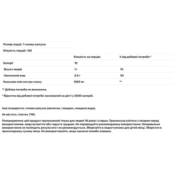 Кокосова олія, Coconut Oil, Nutricost, 1000 мг, 120 гелевих капсул