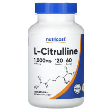 L-цитруллин 1000 мг, L-Citrulline Nutricost, 120 капсул, 500 мг в 1 капсуле