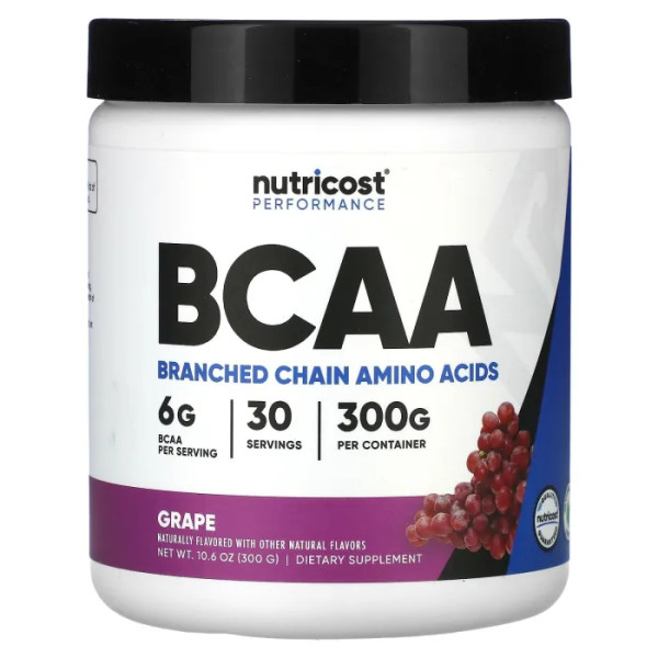 Амінокислоти ВСАА, Amino Acids BCAA, Nutricost, Performance, виноград, 300 г