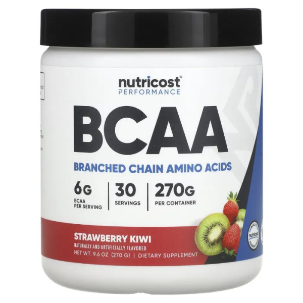 Амінокислоти ВСАА, Amino Acids BCAA, Nutricost, Performance, полуниця та ківі, 270 г