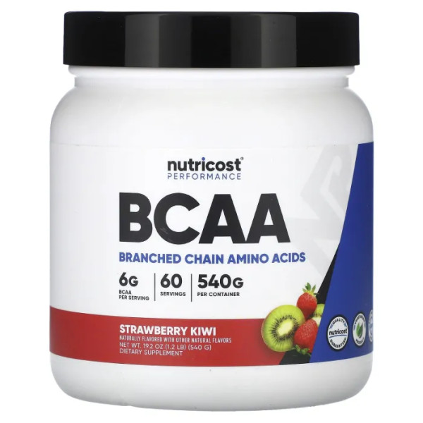 Амінокислоти ВСАА, Amino Acids BCAA, Nutricost, Performance, полуниця та ківі, 540 г
