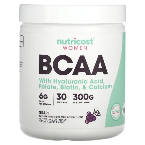 ВСАА для жінок, Women, BCAA, Nutricost, з гіалуроновою кислотою, фолатом, біотином та кальцієм, виноград, 300 г