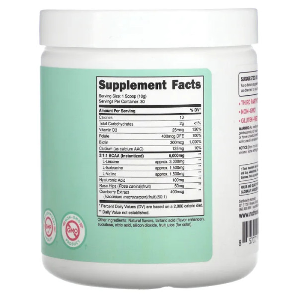 ВСАА для жінок, Women, BCAA, Nutricost, з гіалуроновою кислотою, фолатом, біотином та кальцієм, виноград, 300 г