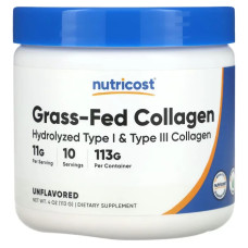Колаген, трав'яна відгодівля, без смакових добавок, Nutricost Grass-Fed Collagen Unflavored, 113 г