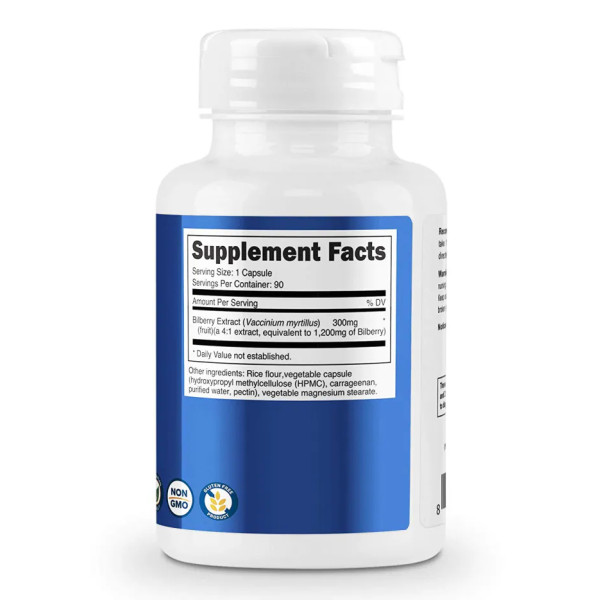 Чорниця, Bilberry, Nutricost, 1200 мг, 90 вегетаріанських капсул