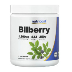 Черника порошок, Bilberry Powder Nutricost, без добавок, 250 г