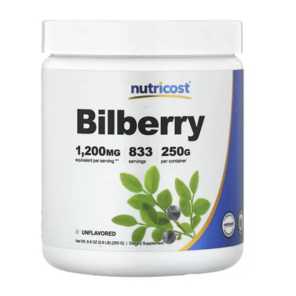 Чорниця, Bilberry Powder, Nutricost, порошок, без добавок, 250 г