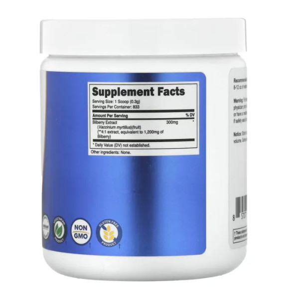 Чорниця, Bilberry Powder, Nutricost, порошок, без добавок, 250 г