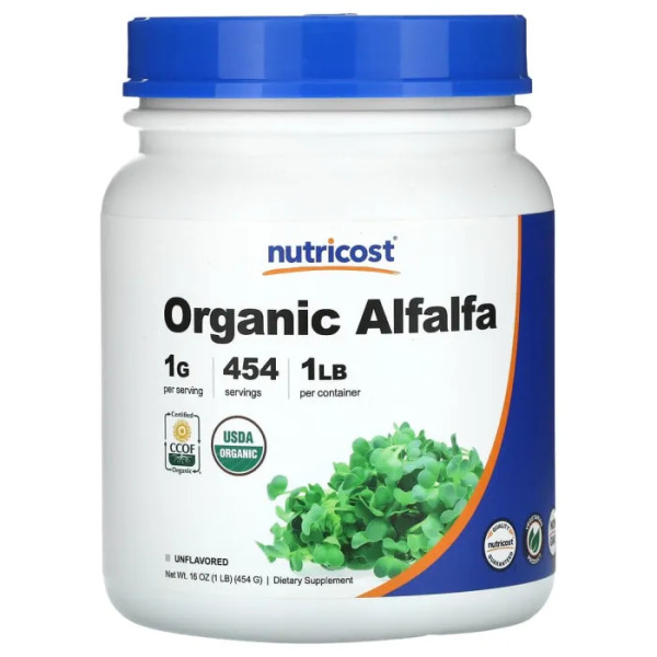 Люцерна, Organic Alfalfa, Nutricost, органік, порошок, без смаку, 454 г