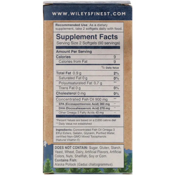 Аляскинский риб'ячий жир, Alaskan Fish Oil, Wiley's Finest, 450 мг, 180 міні капсул