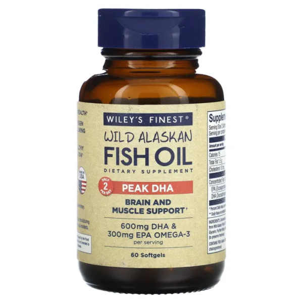 Риб'ячий жир, Wild Alaskan Fish Oil, Wiley's Finest, аляскинський, пік ДГК, 60 гелевих капсул