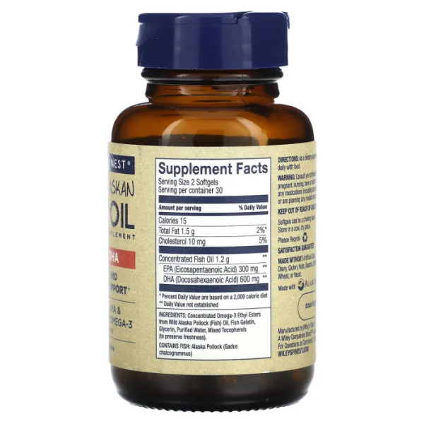 Риб'ячий жир, Wild Alaskan Fish Oil, Wiley's Finest, аляскинський, пік ДГК, 60 гелевих капсул