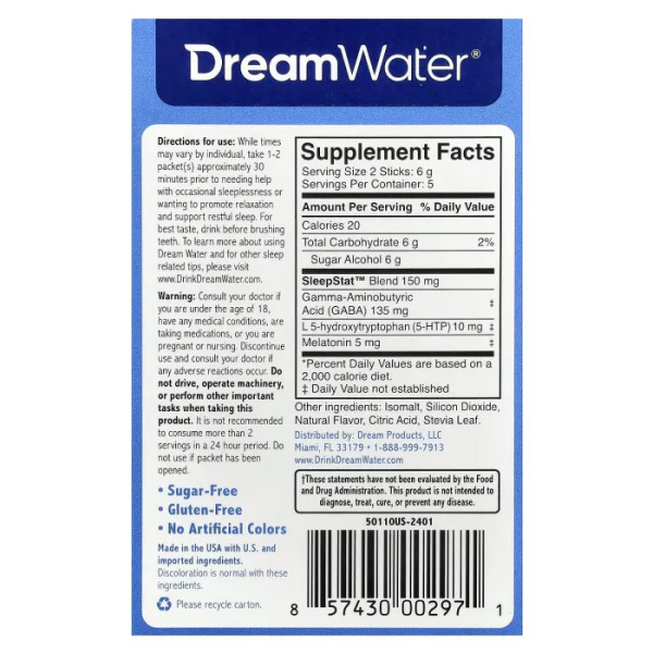 Підтримка сну з SleepStat™ Blend, Original Sleep Powder with SleepStat™ Blend, Snoozeberry, Dream Water, оригінальний, сонна ягода, 10 пакетиків по 3 г кожен