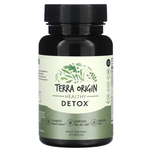 Здоровий детокс, Healthy Detox, Terra Origin, 5 мільярдів КУО, анти-стрес, здоров'я волосся, шкіри та нігтів, 30 капсул