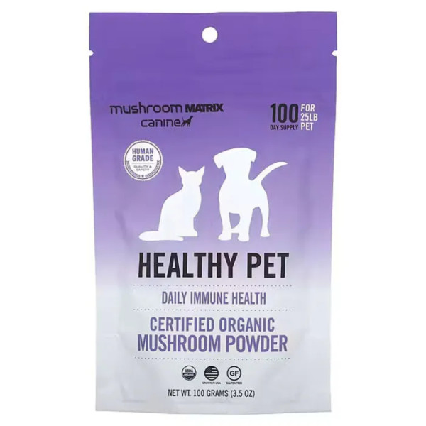 Здоров'я та активність для котів та собак, 9 грибів, Healthy Pet, Mushroom Matrix Canine, сертифікований органічний грибний порошок, 1 г на 11 кг ваги вихованця, 100 г