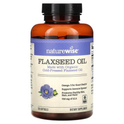 Льняное масло, органическое, NatureWise Organic Flaxseed Oil, 120 гелевых капсул