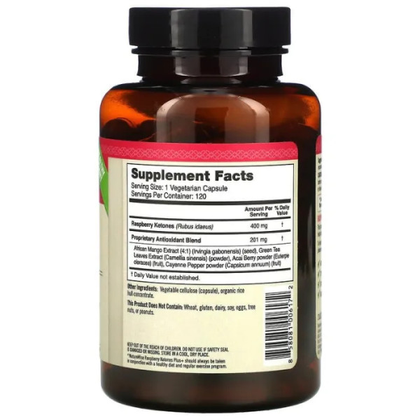 Жироспалювачі кетони малини плюс, Raspberry Ketones Plus, NatureWise, 120 вегетаріанських капсул