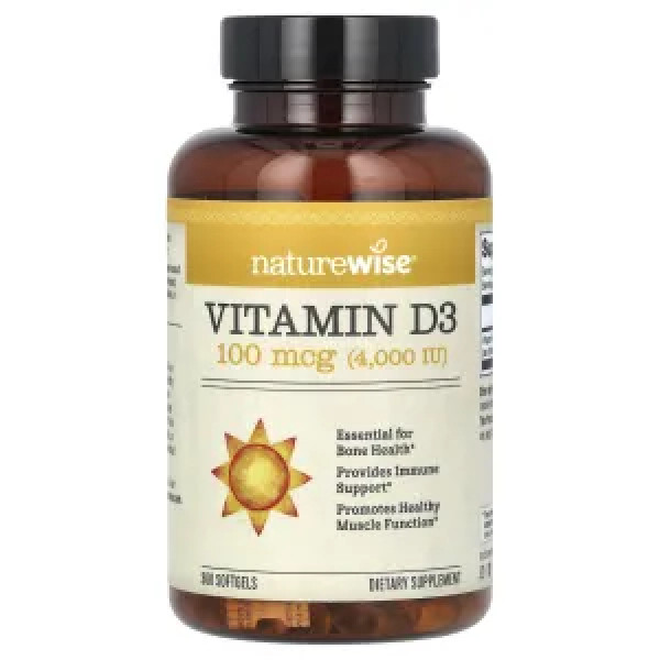 Вітамін D3, Vitamin D3, NatureWise, 100 мкг (4000 МО), 360 гелевих капсул