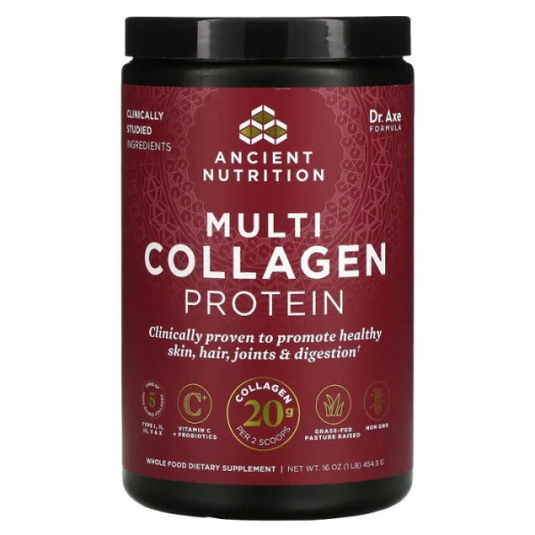 Протеїновий порошок із мульти колагеном, Multi Collagen Protein, Dr. Axe\/Ancient Nutrition, 454,5 г