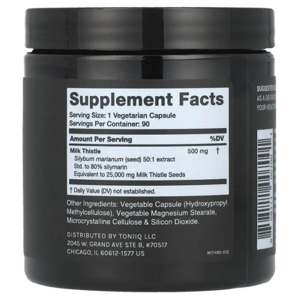 Розторопша плямиста, Milk Thistle, Toniiq, екстракт 50:1, 90 капсул (500 мг на капсулу)