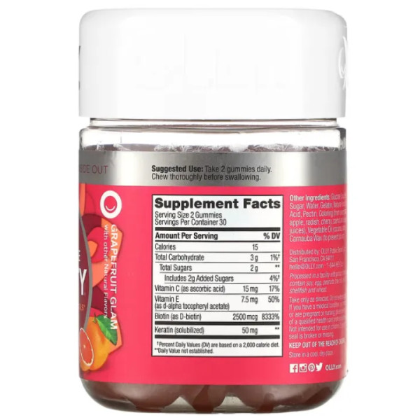 Волосся, шкіра та нігті, Undeniable Beauty, OLLY, з біотином, кератином, вітамінами C та E, смак - грейпфрутовий гламур, 60 жувальних цукерок