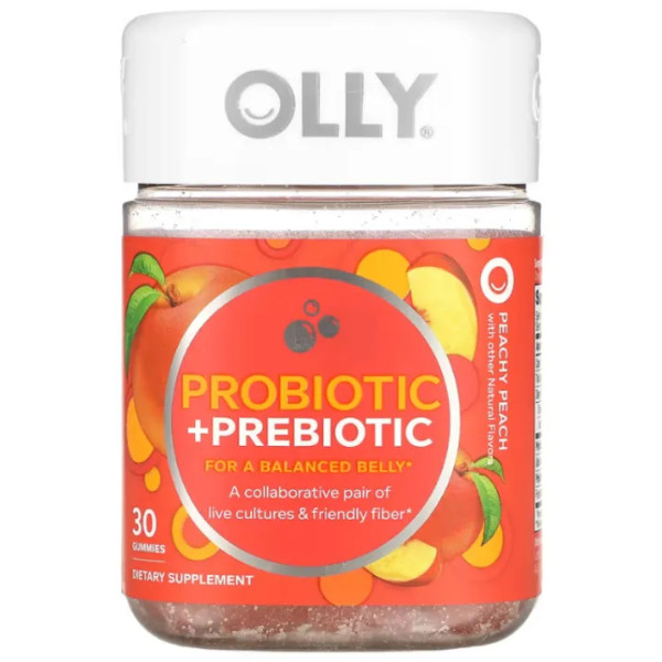 Пробіотик + пребіотик, Probiotic + Prebiotic, OLLY, 500 мільйонів КУО, смак персика, 30 жувальних цукерок