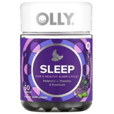Міцний сон жувальні мелатонін 3 мг смак ожина та м'ята, OLLY Sleep Blackberry Zen, з L теаніном та рослинними компонентами 50 жувальних цукерок