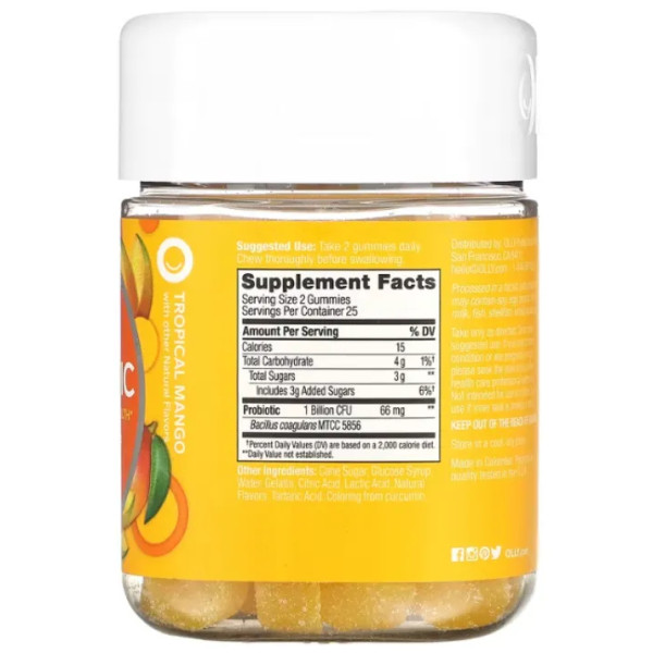 Пробіотик для здоров'я імунної та травної системи, Probiotic, OLLY, смак тропічне манго, 1 млрд КУО, 50 жувальних цукерок