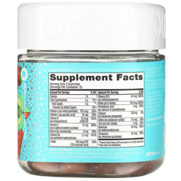 Мультивітамінний комплекс для дівчаток-підлітків, Teen Girl Multi, OLLY, з вітамінами A, C, D, E, B, біотином, цинком та кальцієм, зі смаком ягід та дині, 70 жувальних цукерок