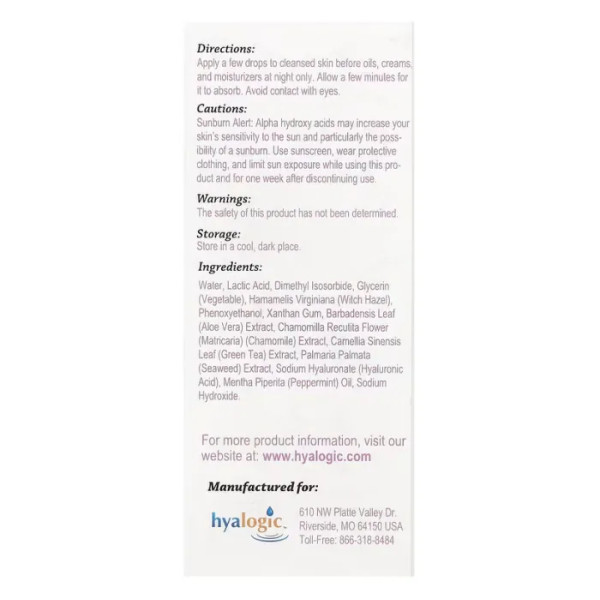 Сироватка для обличчя, відлущуюча, Lactic Acid, Hyalogic, з молочною кислотою та гіалуроновою кислотою, 30 мл