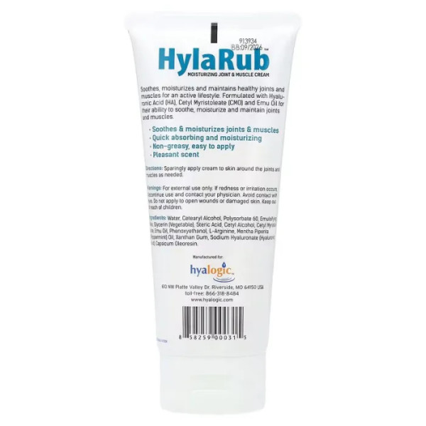 Крем для м'язів та суглобів, Moisturizing Joint & Muscle Cream, Hyalogic, зволожуючий, 168 г