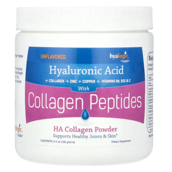 Колаген, Collagen, Hyalogic, комплекс з гіалуроновою кислотою, цинком, міддю, Вітамінами B6, B12 і C, без смаку, порошок, 180 г