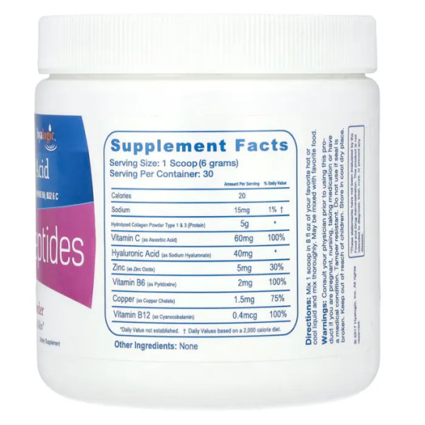 Колаген, Collagen, Hyalogic, комплекс з гіалуроновою кислотою, цинком, міддю, Вітамінами B6, B12 і C, без смаку, порошок, 180 г