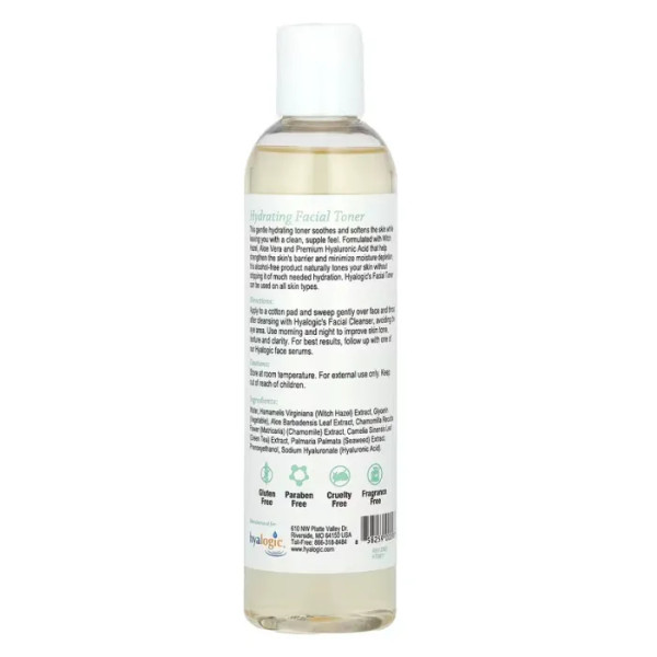 Тонік для обличчя, Facial Toner, Hyalogic, з гіалуроновою кислотою, гамамелісом та алое, 237 мл