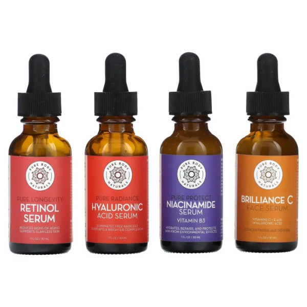 Сироватки для обличчя, Facial Serum Set, Pure Body Naturals, набір з 4 предметів, 30 мл кожен