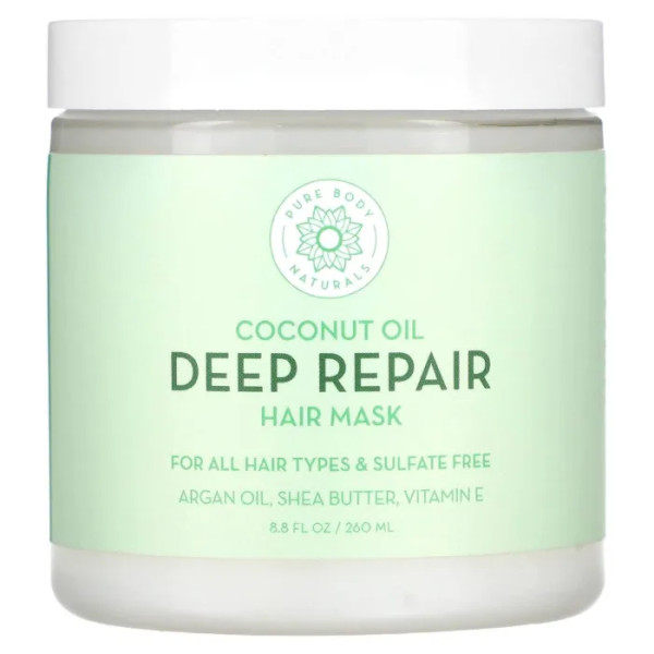 Маска для глибокого відновлення волосся, Coconut Oil Deep Repair Hair Mask, Pure Body Naturals, з кокосовим маслом, 260 мл