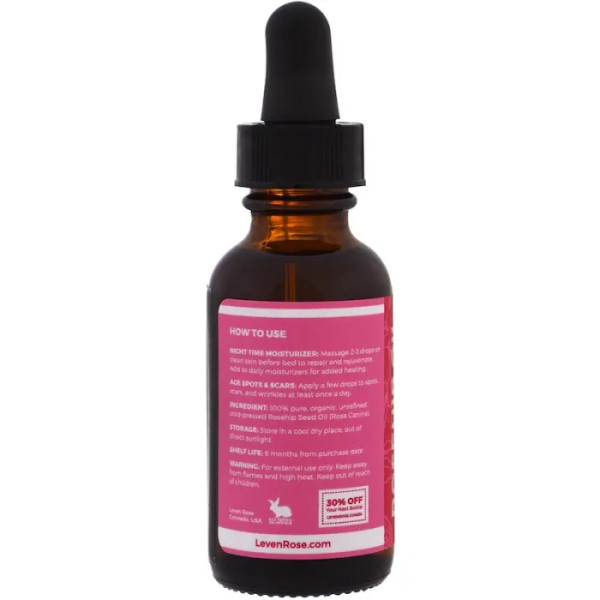 Олія шипшини органічна, Rosehip Oil, Leven Rose, 100% чиста, 30 мл