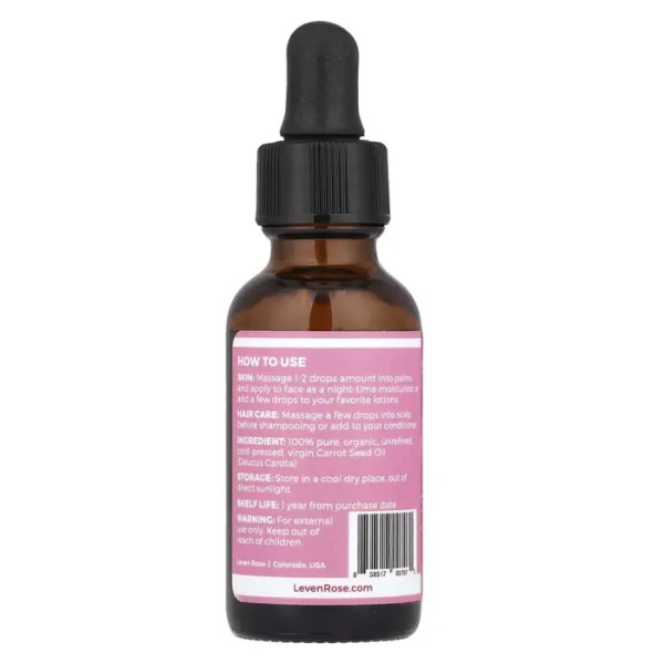 Олія насіння моркви, Carrot Seed Oil, Leven Rose, 100% чиста та органічна, 30 мл