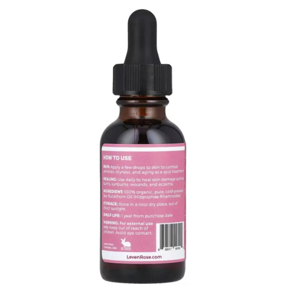 Олія насіння обліпихи, Sea Buckthorn Seed Oil, Leven Rose, 100% чиста та органічна, 30 мл