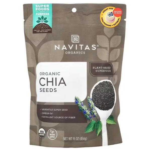 Насіння Чіа, Chia Seeds, Navitas Organics, органік, 454 г