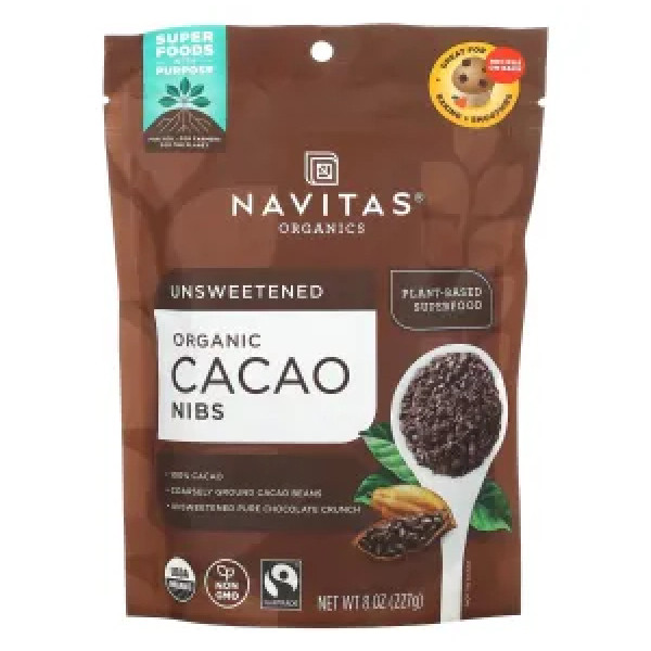 Какао боби, шматочками, Cacao Nibs, Navitas Naturals, органік, 227 г
