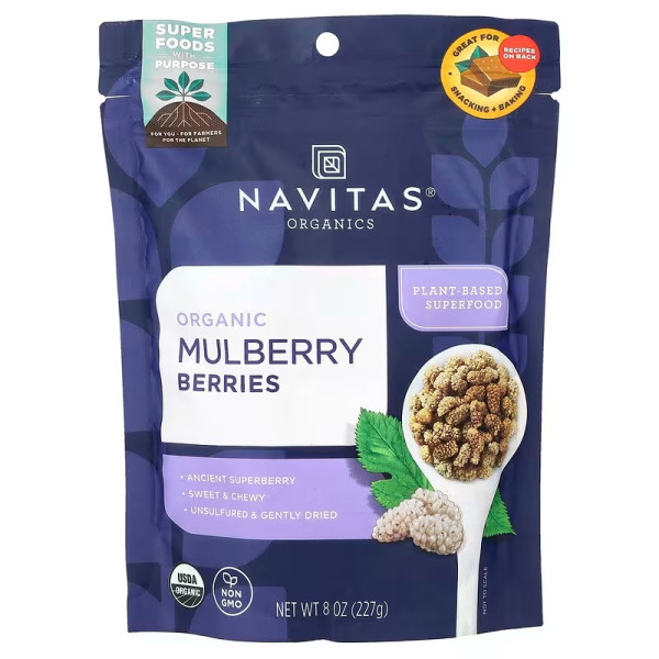 Шовковиця, Mulberry Berries, Navitas Naturals, сушена біла, органік, 227 г