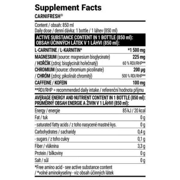 L-карнітин, жироспалювач, Carnifresh, Extrifit, напій зі смаком бузини, 850 мл