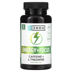 L-теанин с кофеином, Zhou Nutrition Energy + Focus, 60 вегетарианских капсул