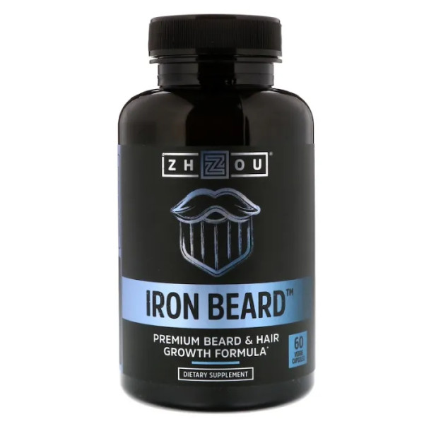 Комплекс для росту волосся на бороді, Iron Beard, Zhou Nutrition, 60 вегетаріанських капсул
