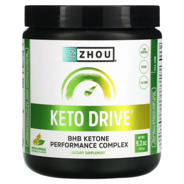 Збільшення рівня кетонів, Keto Drive, Zhou Nutrition, лимонад + Матті, 263 г