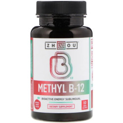 Вітамін B-12 метилкобаламін, Zhou Nutrition Methyl B-12, натуральна вишня, 60 мікротаблеток для розсмоктування