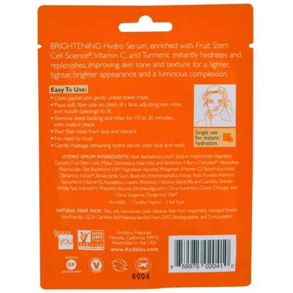Зволожуюча маска-сироватка, Hydro Serum Facial Mask, Andalou Naturals, 18 мл